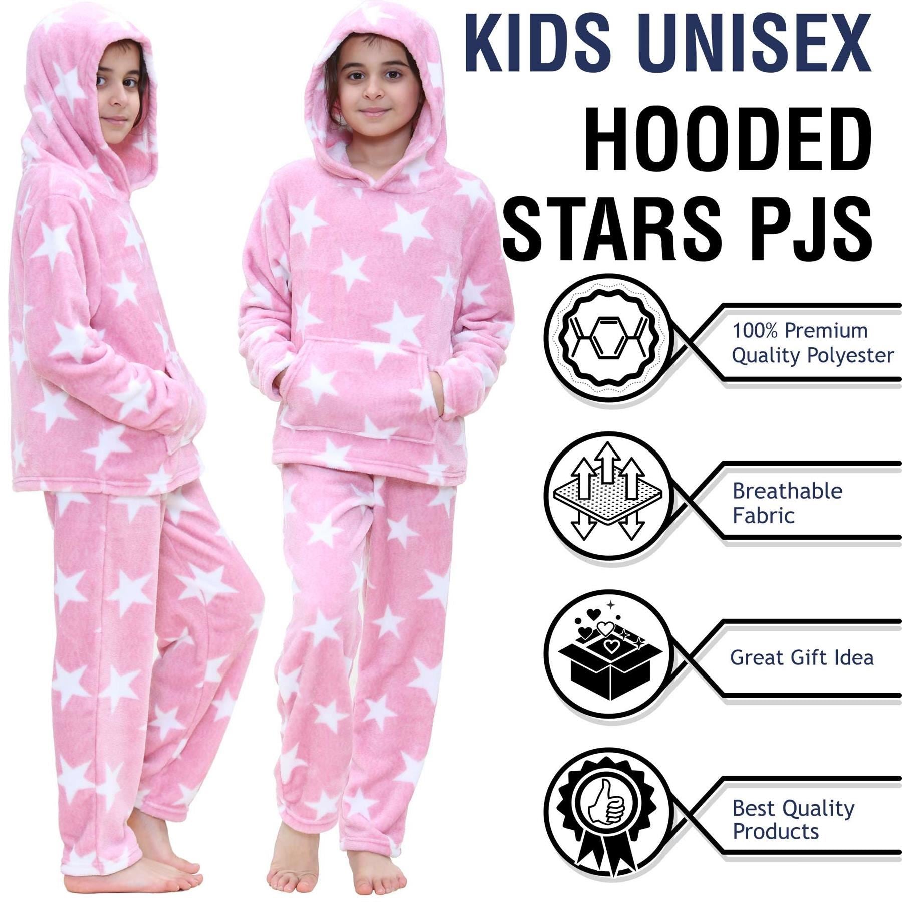 Kids Girls Stars Print Pyjama Extra Soft Loungewear Flannel Fleece PJS Set