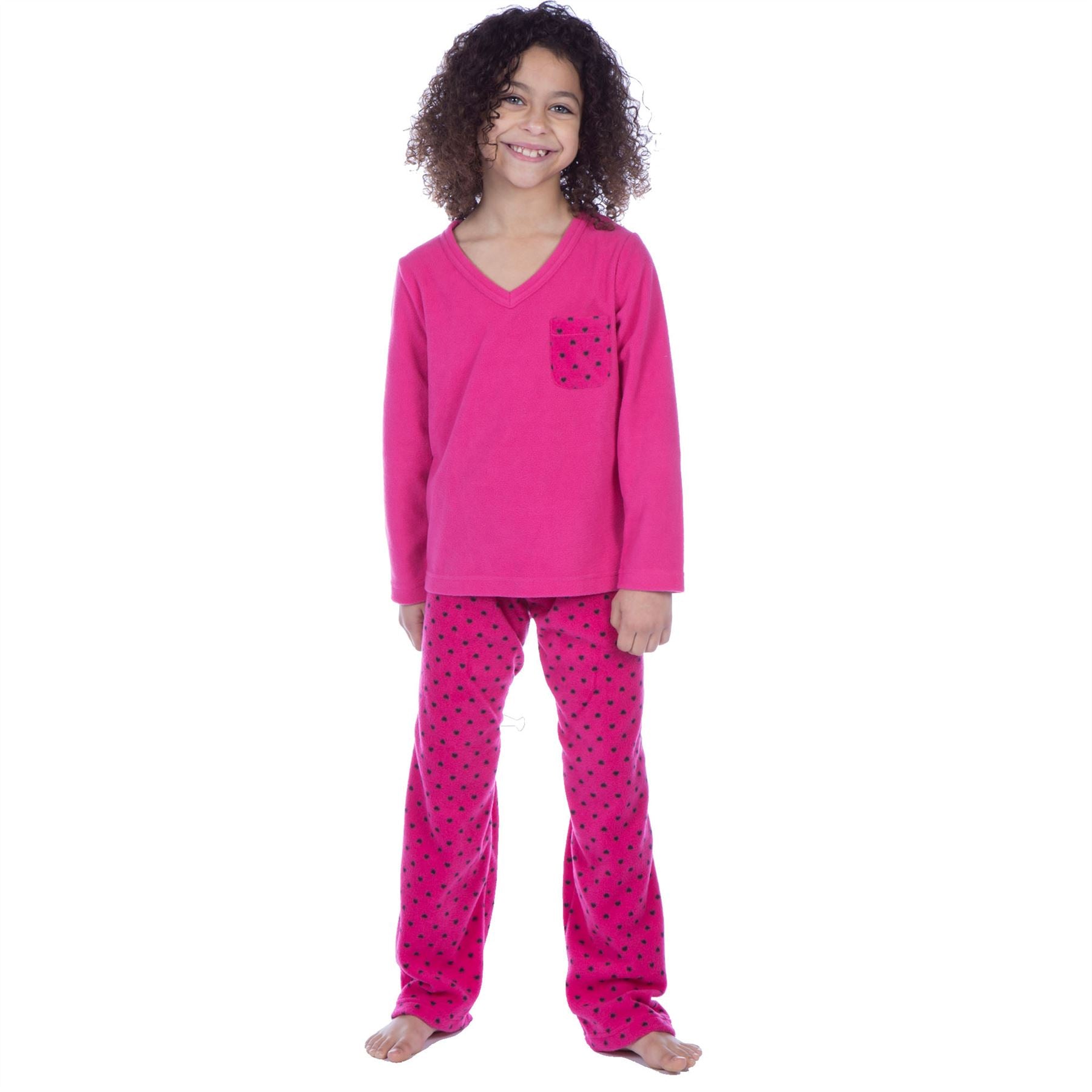 Girls Kids Fleece Pyjamas Check/Hearts Pyjama Set Childs PJs Age 9-13 Years