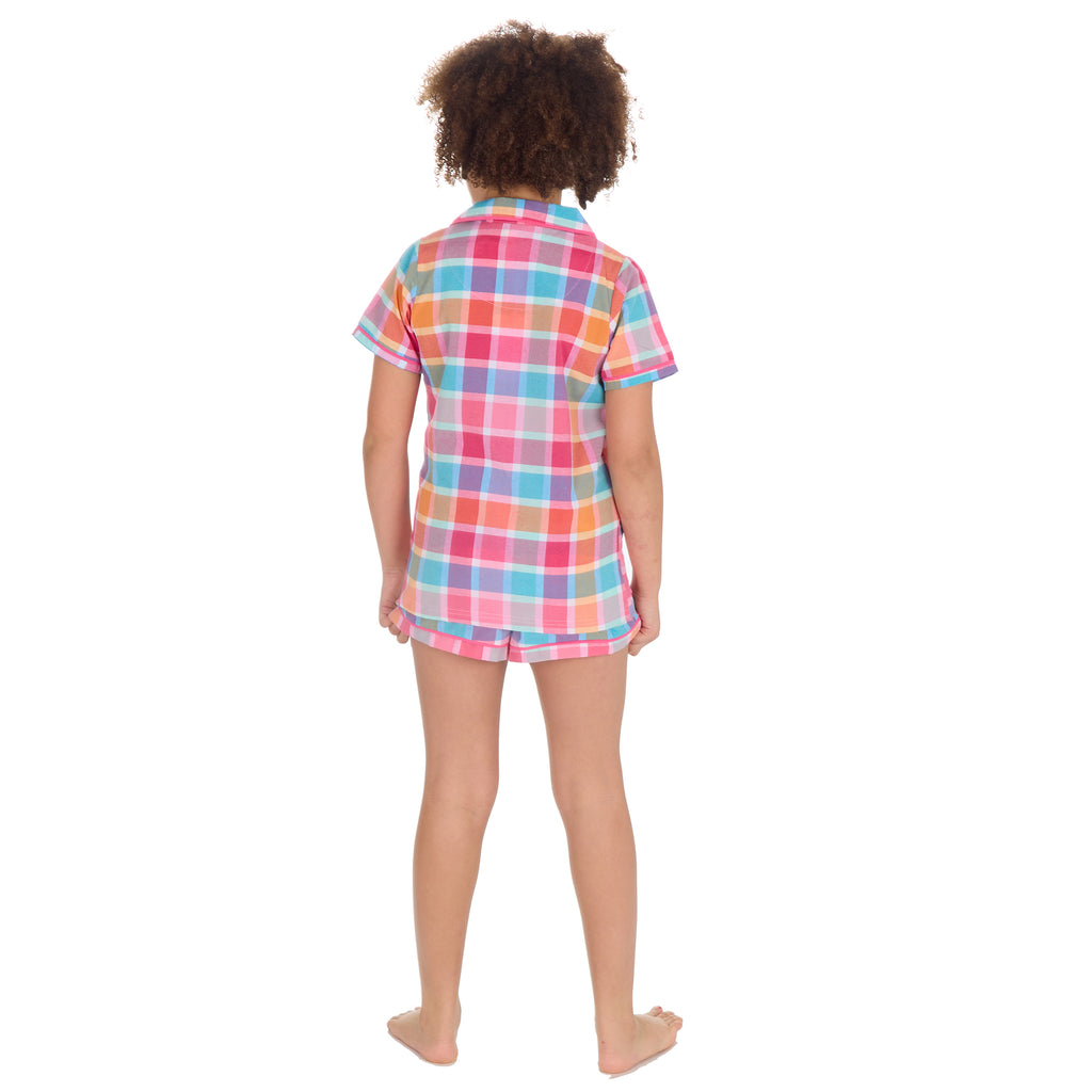 Kids Girls Checked Pyjamas Set 2-Piece Button Up Summer Holiday PJ's 9-13 Years