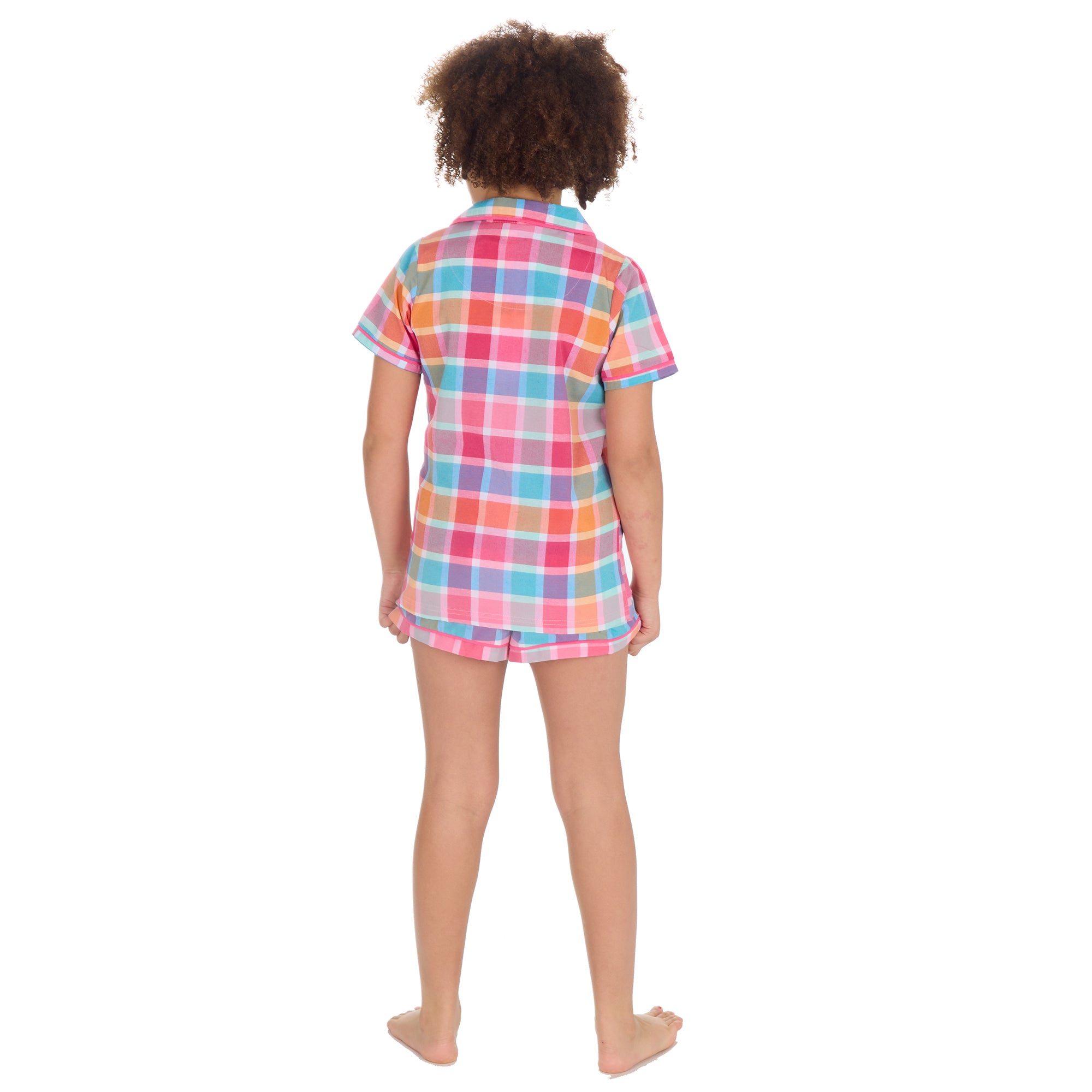Kids Girls Checked Pyjamas Set 2-Piece Button Up Summer Holiday PJ's 9-13 Years