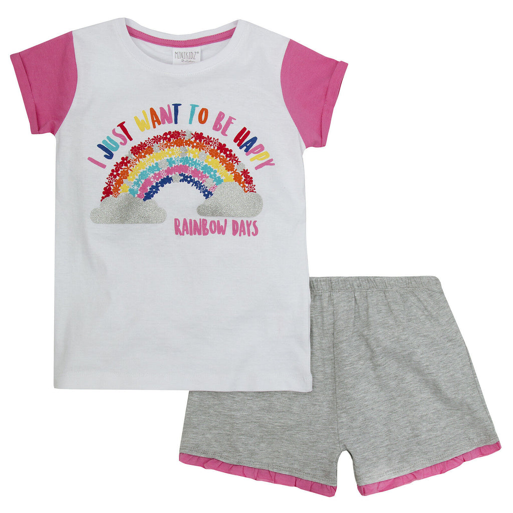 Kids Girls Shorty Pyjamas 2-3 3-4 4-5 Years Pyjama Set Rainbow Nightwear Summer