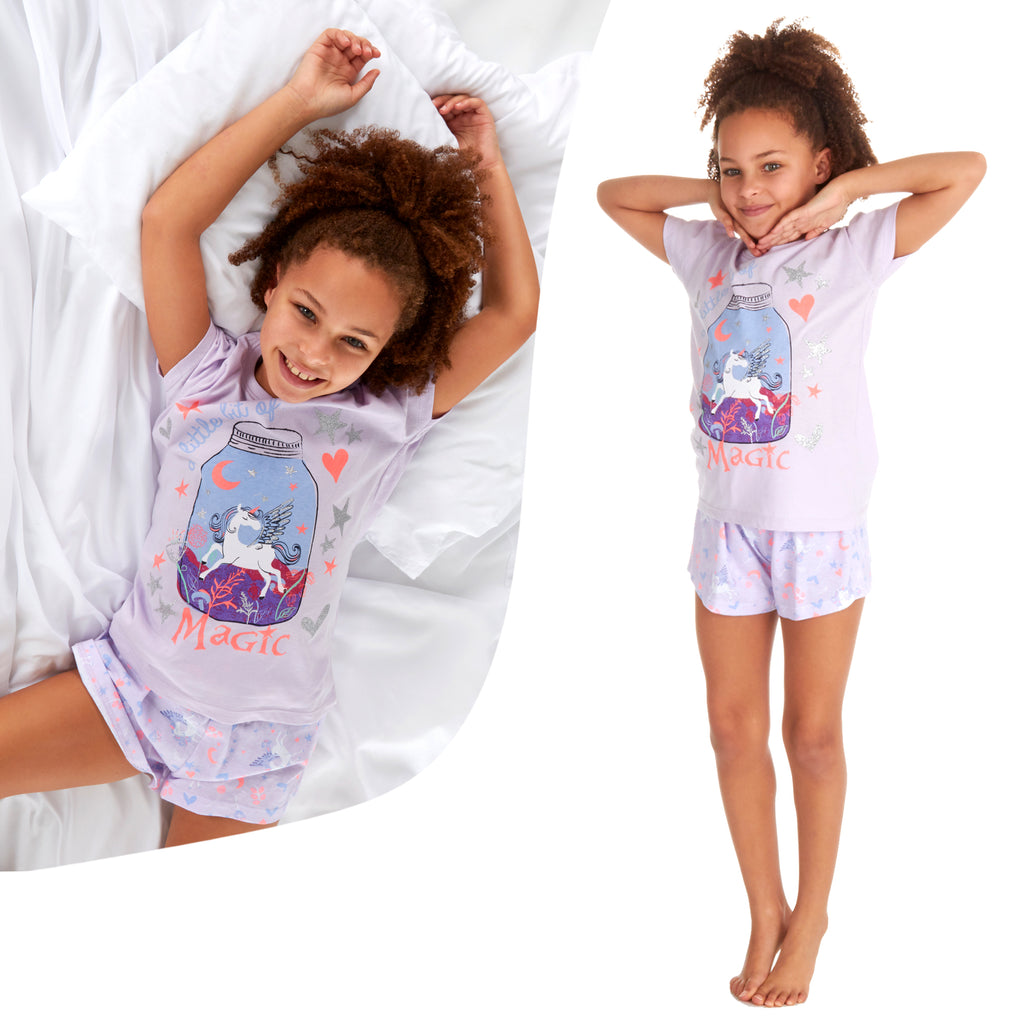 Girls Unicorn Magic PJs Pyjamas Set Summer 100% Cotton 3-4 4-5 5-6 7-8 9-10 Year