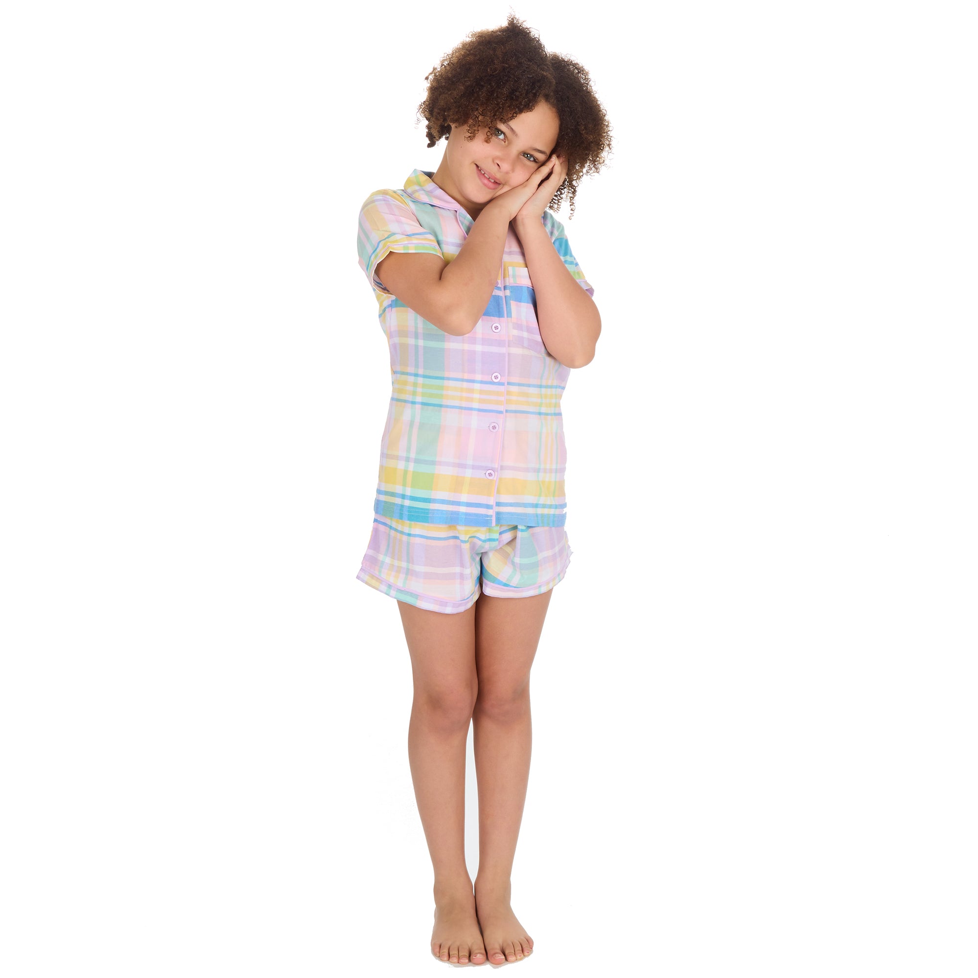 Kids Girls Checked Pyjamas Set 2-Piece Button Up Summer Holiday PJ's 9-13 Years