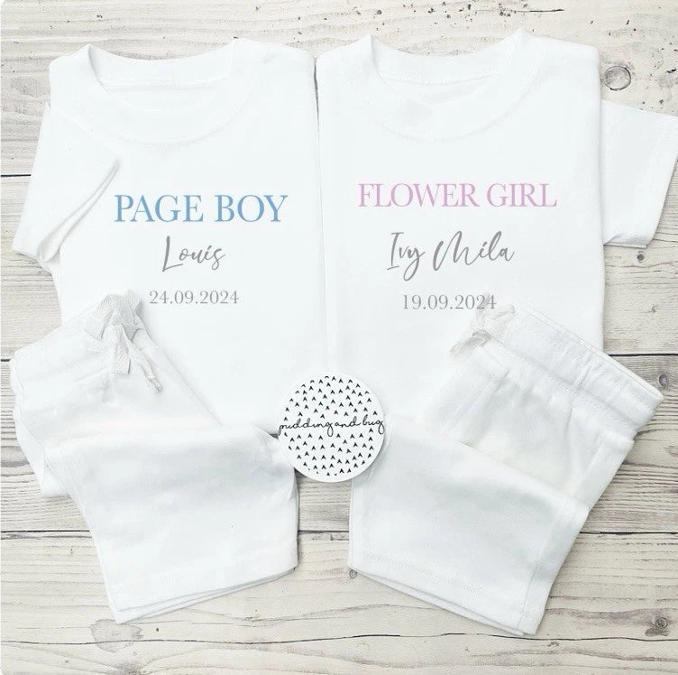 Personalised Page Boy Flower Girl Pyjamas bridesmaid  Pjs Wedding Short Sets