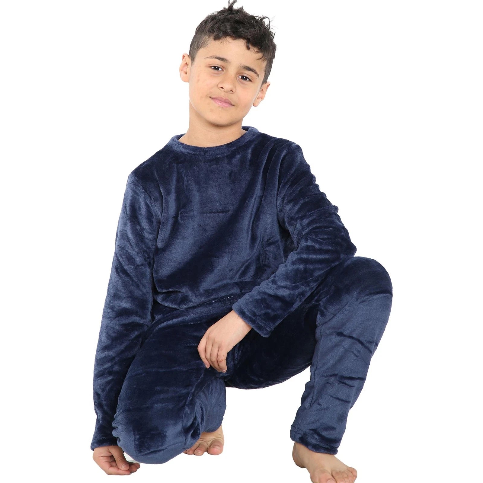 Kids Girls Boys Navy Warm Fleece Pyjamas Sleepover 2 Piece Gift Set 5-13 Years