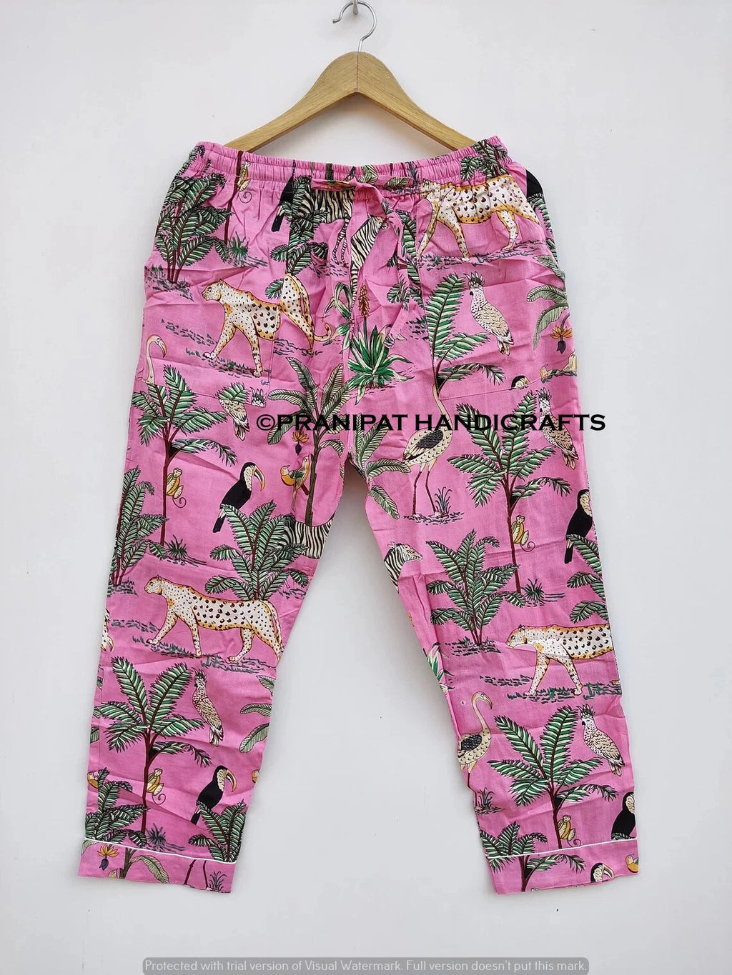 Indian Animal Print Cotton Baby Pink Women Gypsy Sleepwear Hippie Pajama set