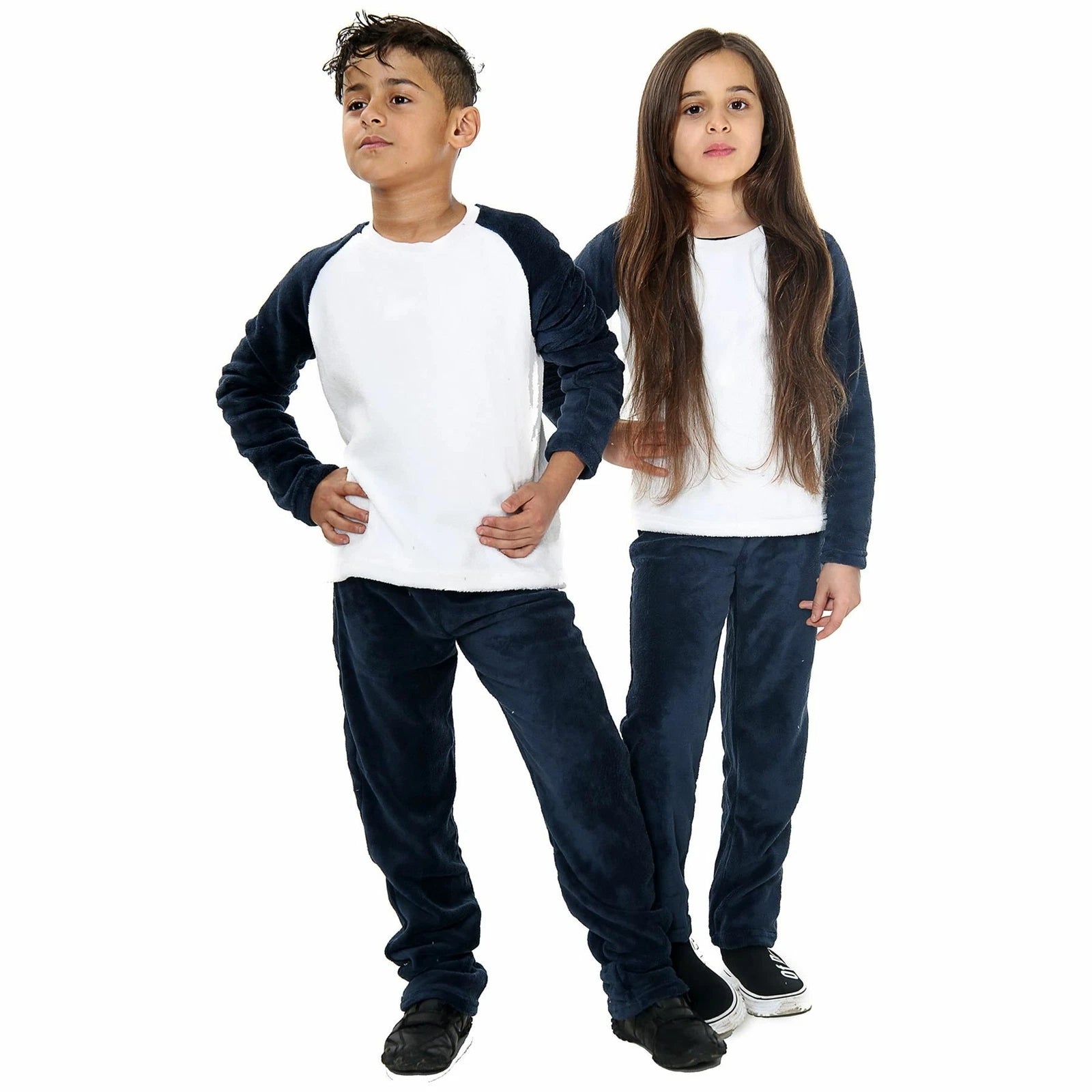 Kids Girls Boys Navay Pyjamas Soft Fleece PJs 2 Piece Flannel Set Lounge Suit