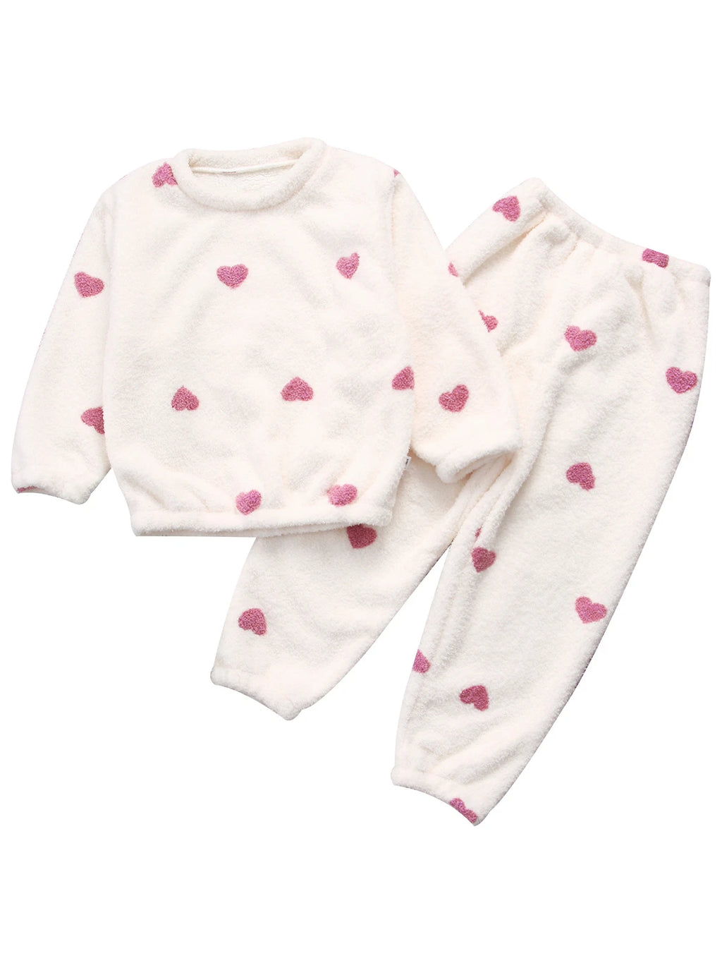 Kids Pyjamas Fleece Nightwear Elastic Waist Pyjama Set Warm 2 Piece-