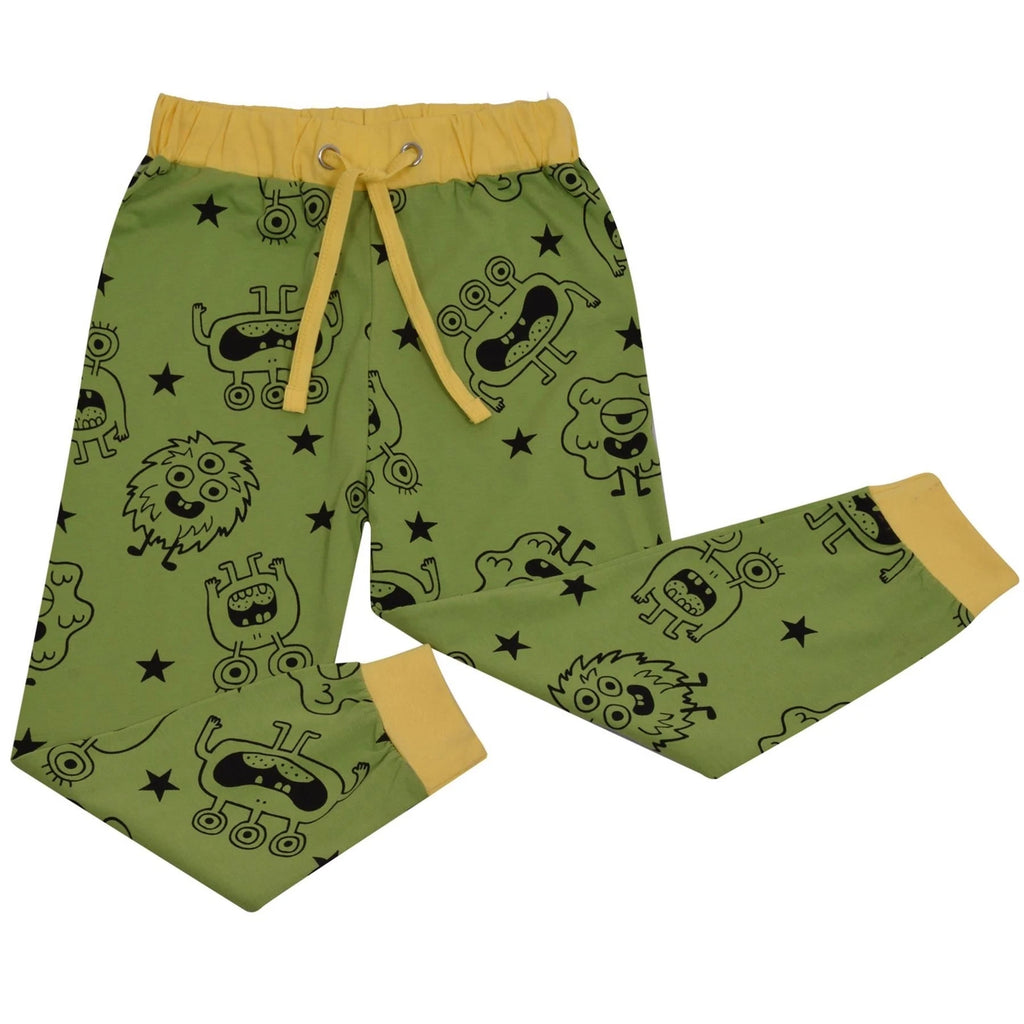 Kids Girls Boys Monster Pyjamas Children Lime 2 Piece Cotton Set