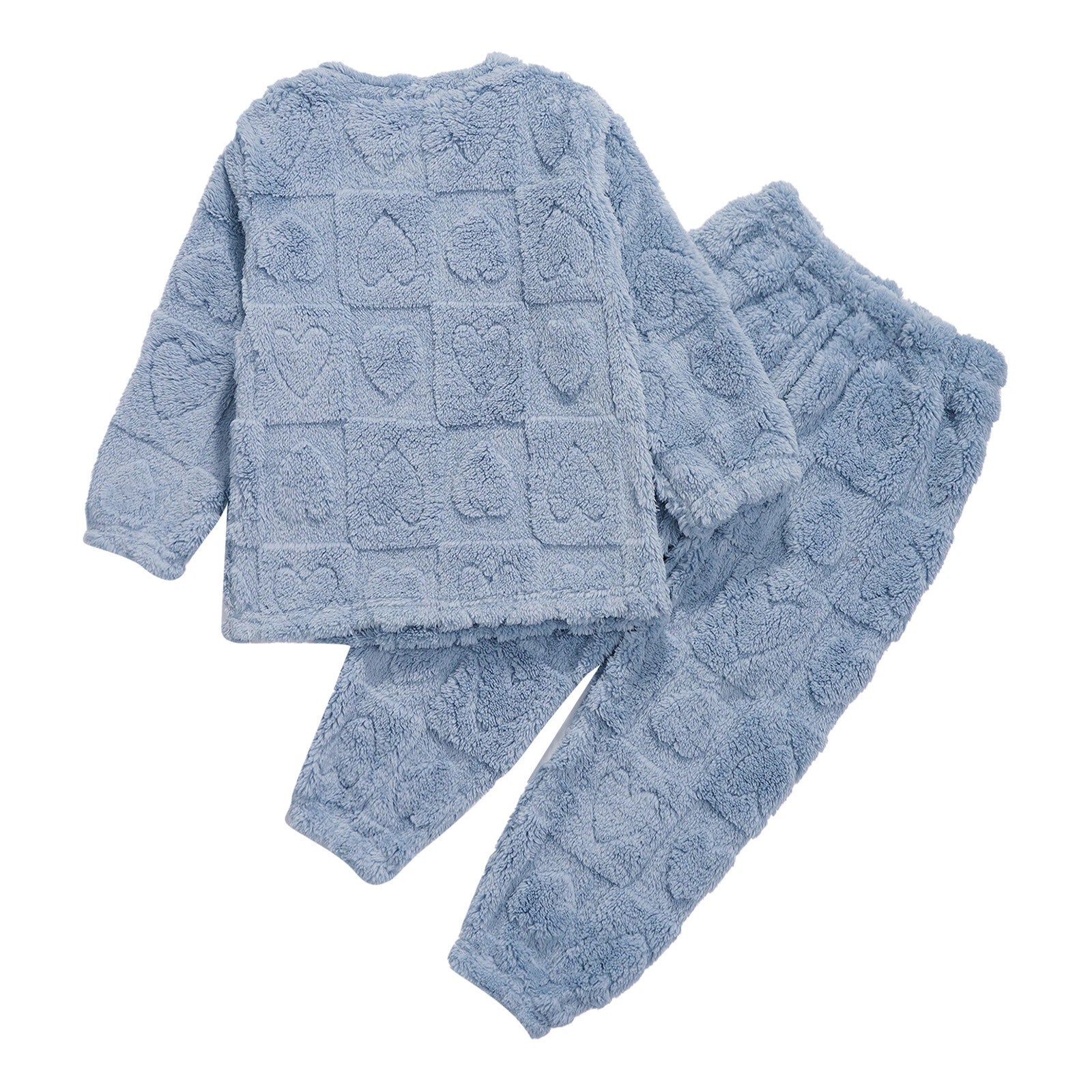Kids Boys Girls Homewear Round Neck Tops With Pants Solid Color Pajamas Set