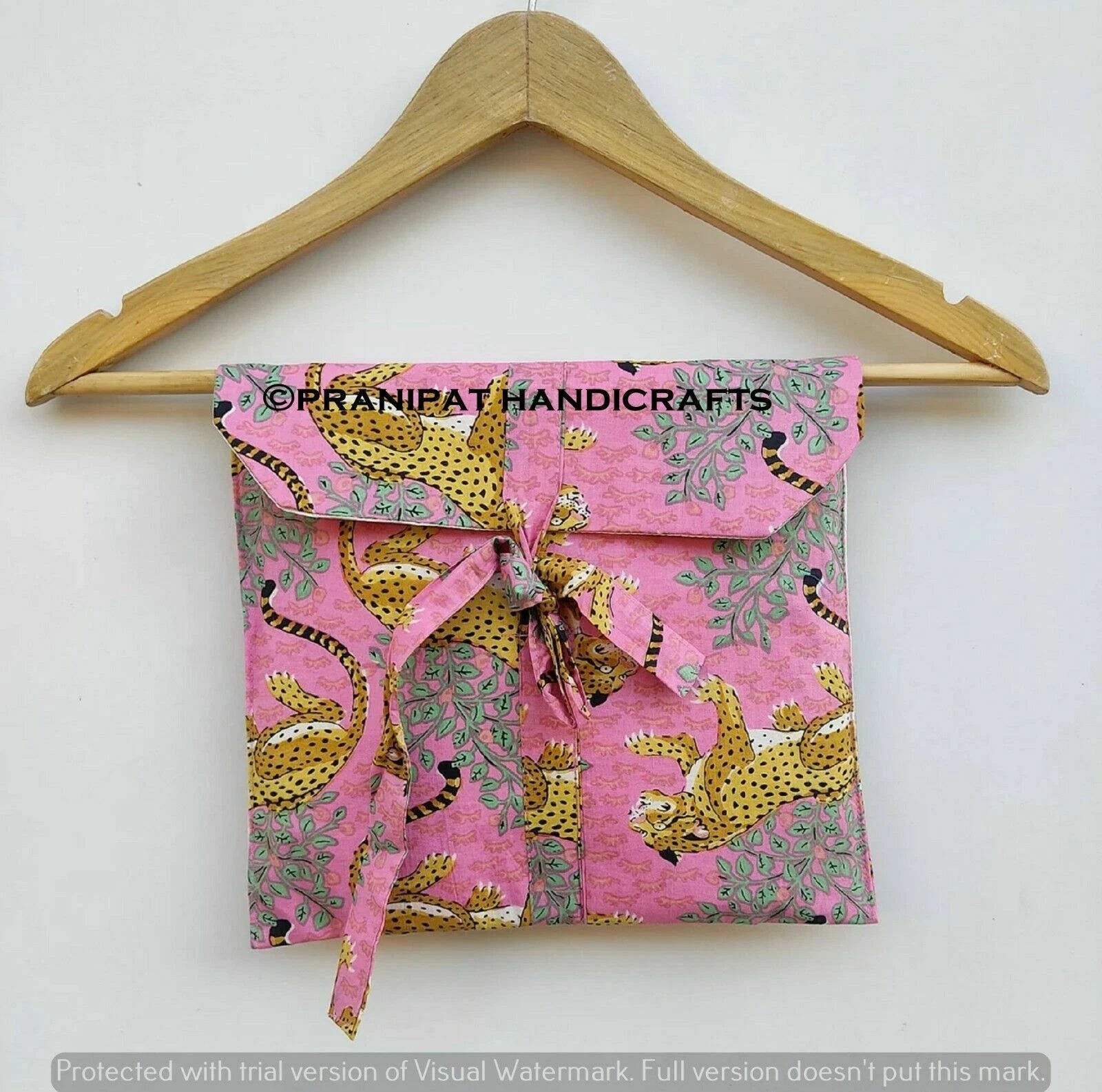 Indian Tiger Print Cotton Baby Pink Women Hippie Gypsy Top-Pajama set Sleepwear