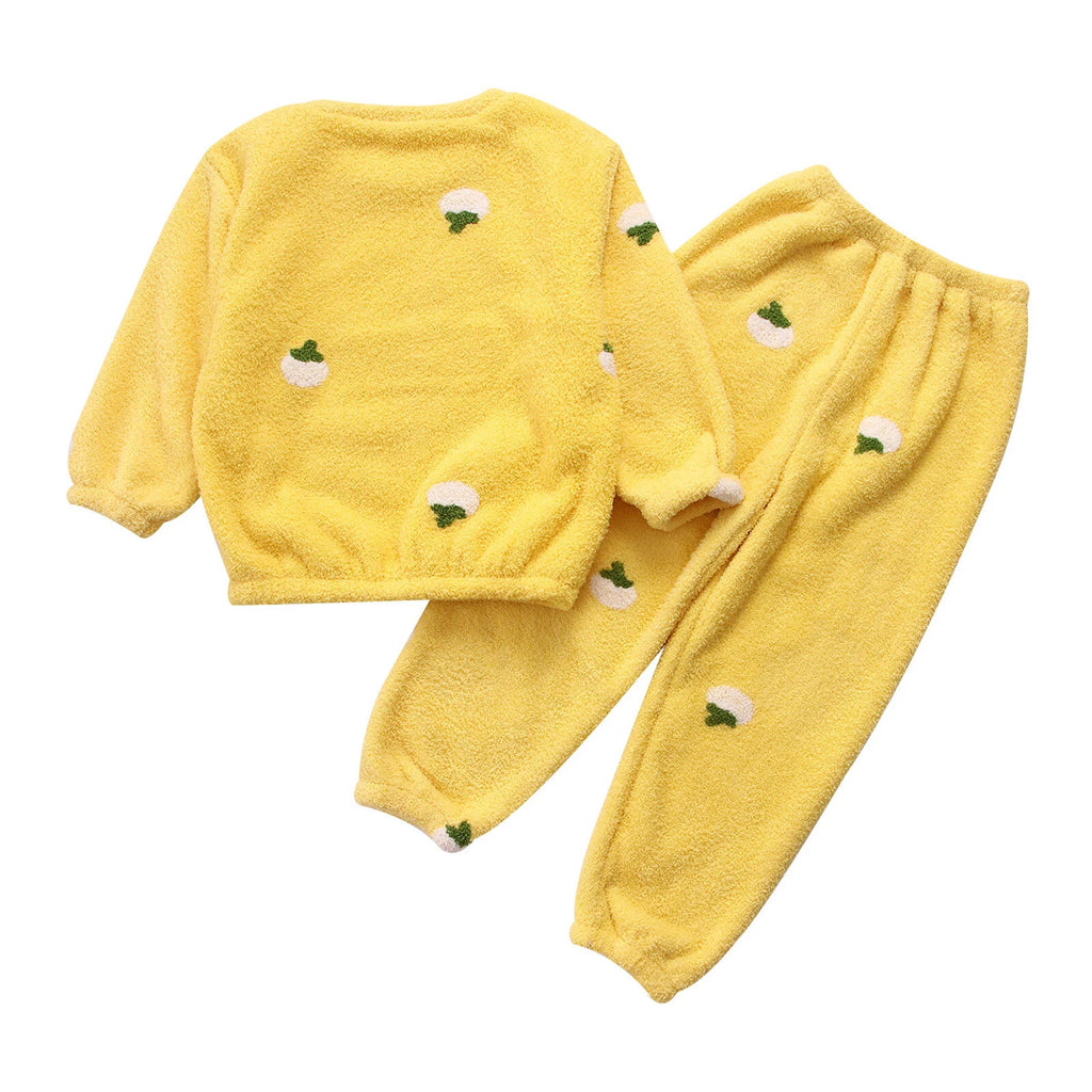 Kids Pyjamas Fleece Nightwear Elastic Waist Pyjama Set Warm 2 Piece-