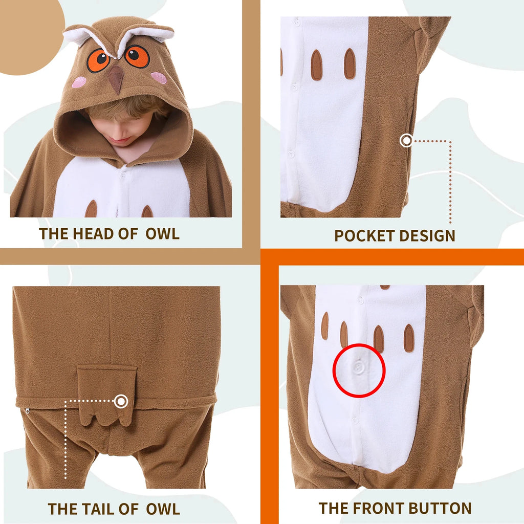 Kids Owl One-piece Pajamas Unisex Cosplay Costumes Winter Soft Warm Sleepwear