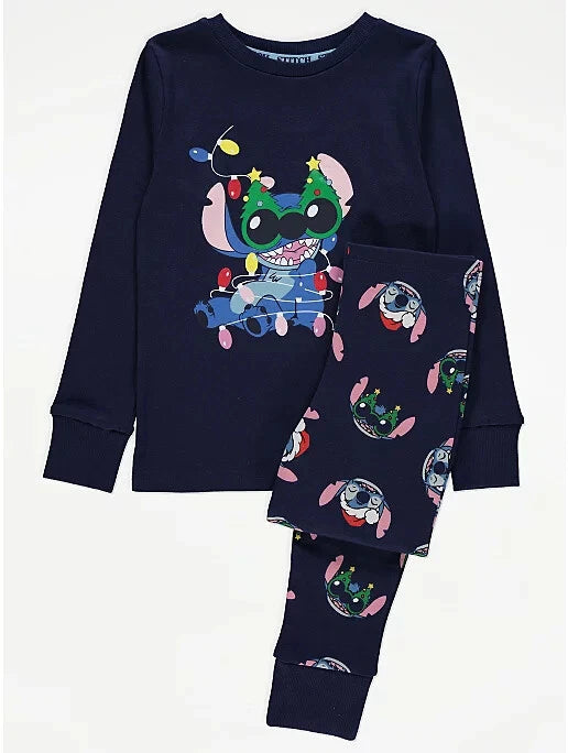 Christmas Family Matching Disney Lilo & Stitch Ohana Navy Blue Pyjamas George