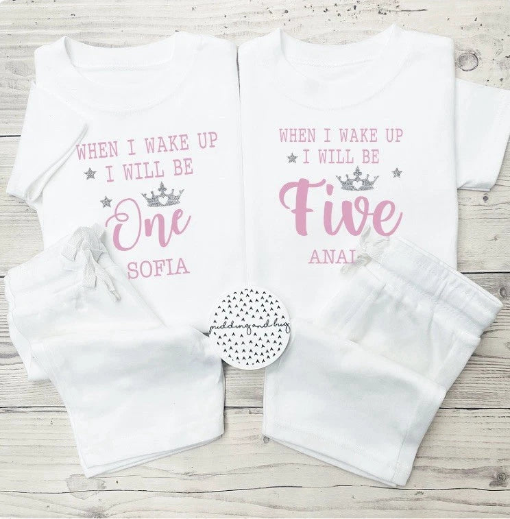 when i wake up I’ll be Children’s Birthday pyjamas Shorts Personalised  age 1-6