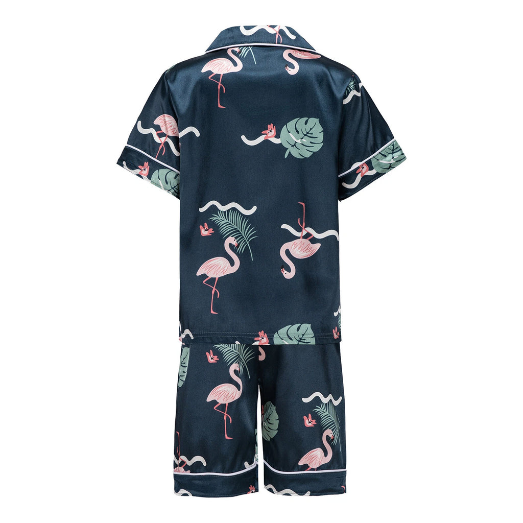 Boys Girls Pajamas Set Sleepwear Button Closure Top Shorts Nightwear Loungewear