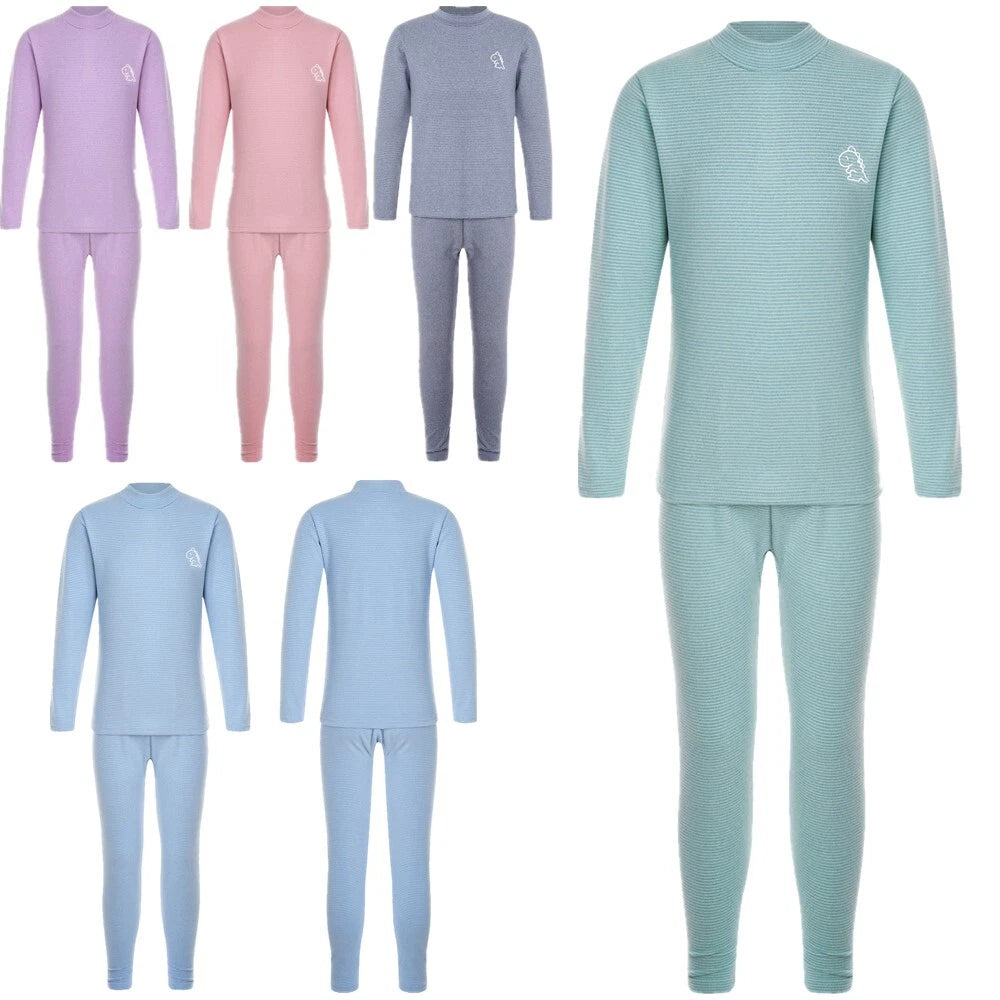 Kids Boys Girls Thermals Sets Pajamas T-shirt And Tights Suit Warm Active Home