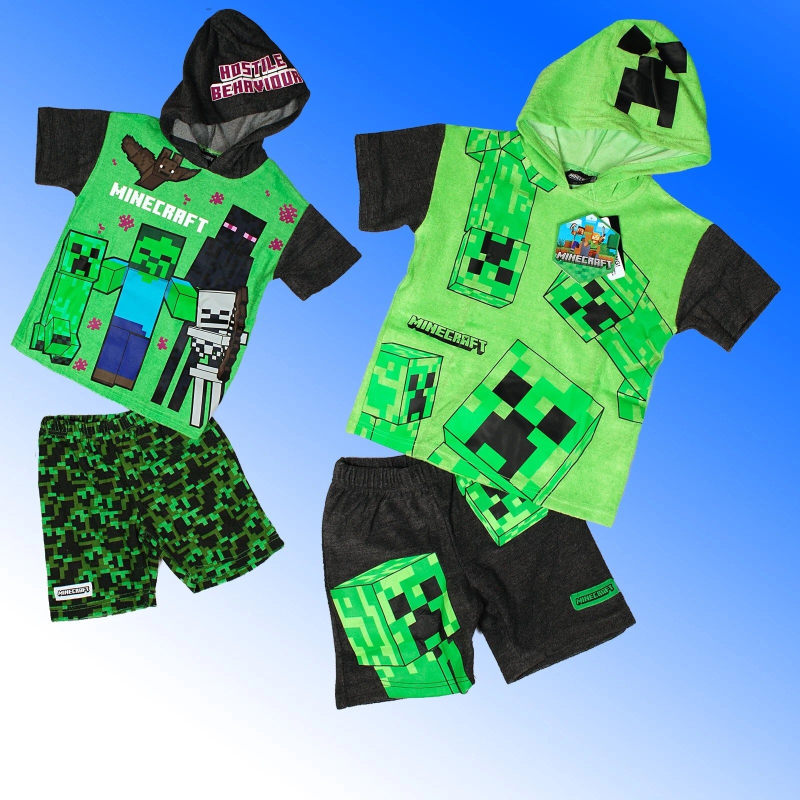Boys Minecraft Towelling Set Pyjama Leisure Loungewear T Shirt Shorts 7-14 Yrs