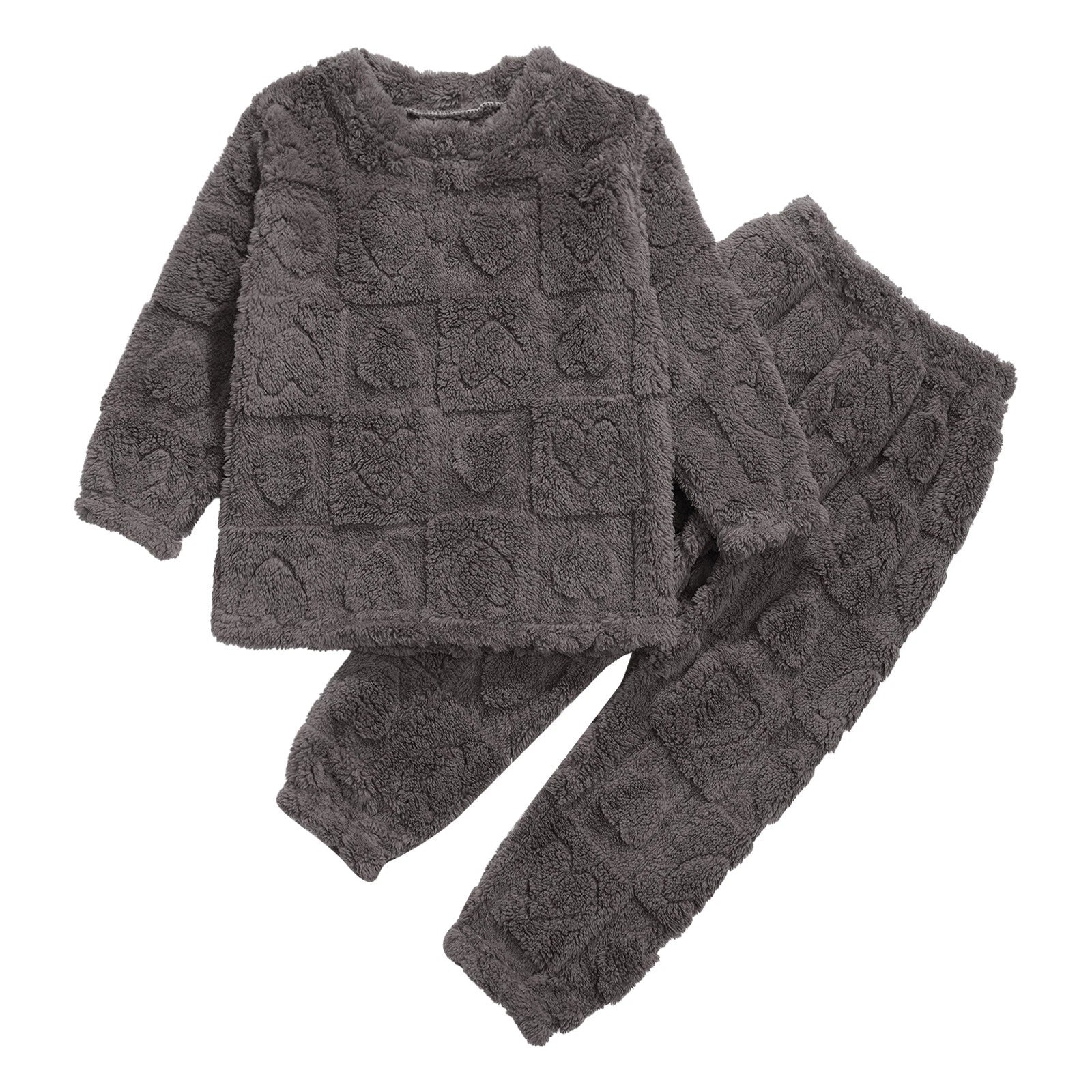 Kids Boys Girls Homewear Round Neck Tops With Pants Solid Color Pajamas Set