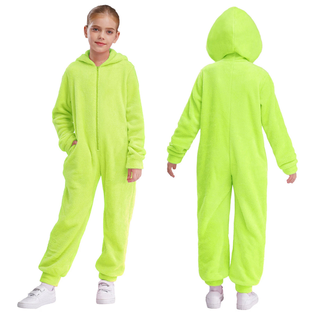 Unisex Kids Fleece Hooded Jumpsuit for Boys Girls Zip-up One Piece Pjs Sleepwear