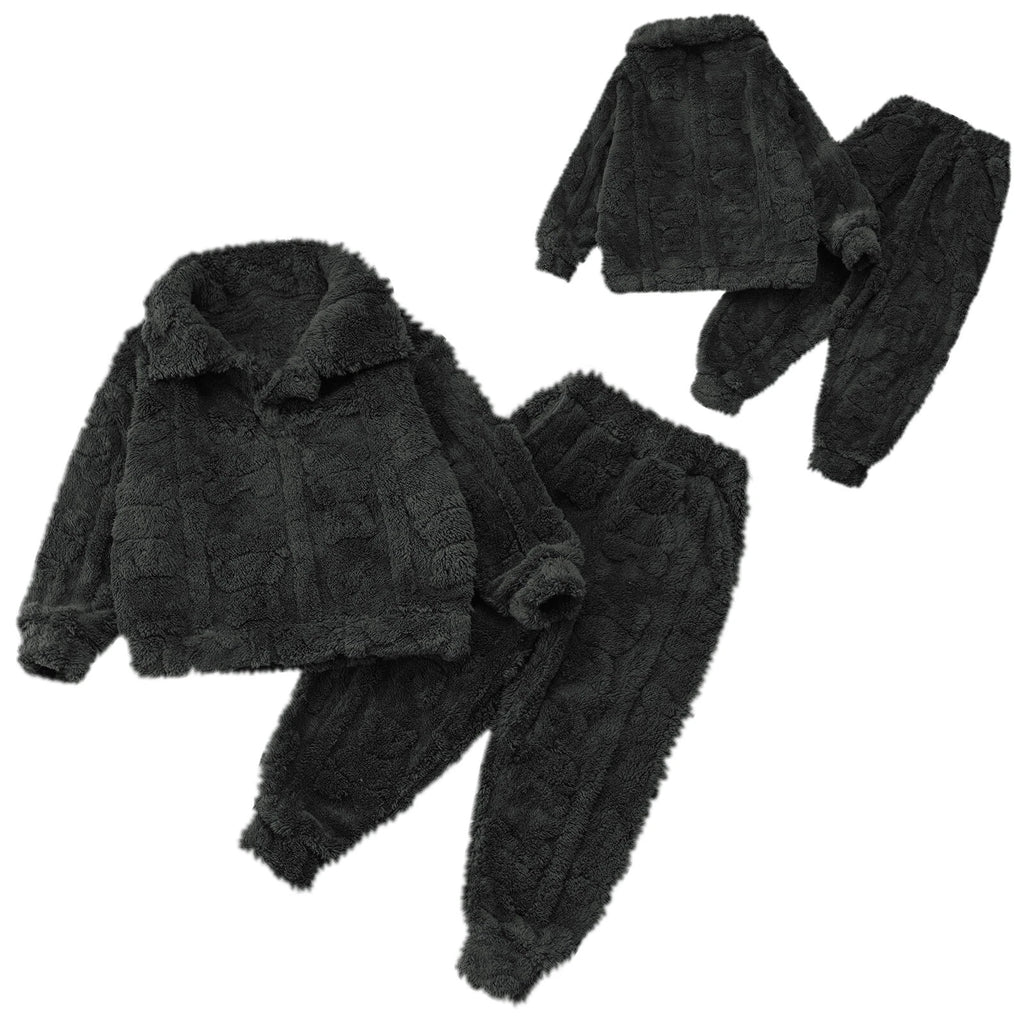 Kids Set Casual Pajamas Winter Sleepwear Elastic Waistband Top With Long Pants