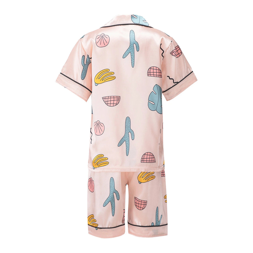 Boys Girls Pajamas Set Sleepwear Button Closure Top Shorts Nightwear Loungewear