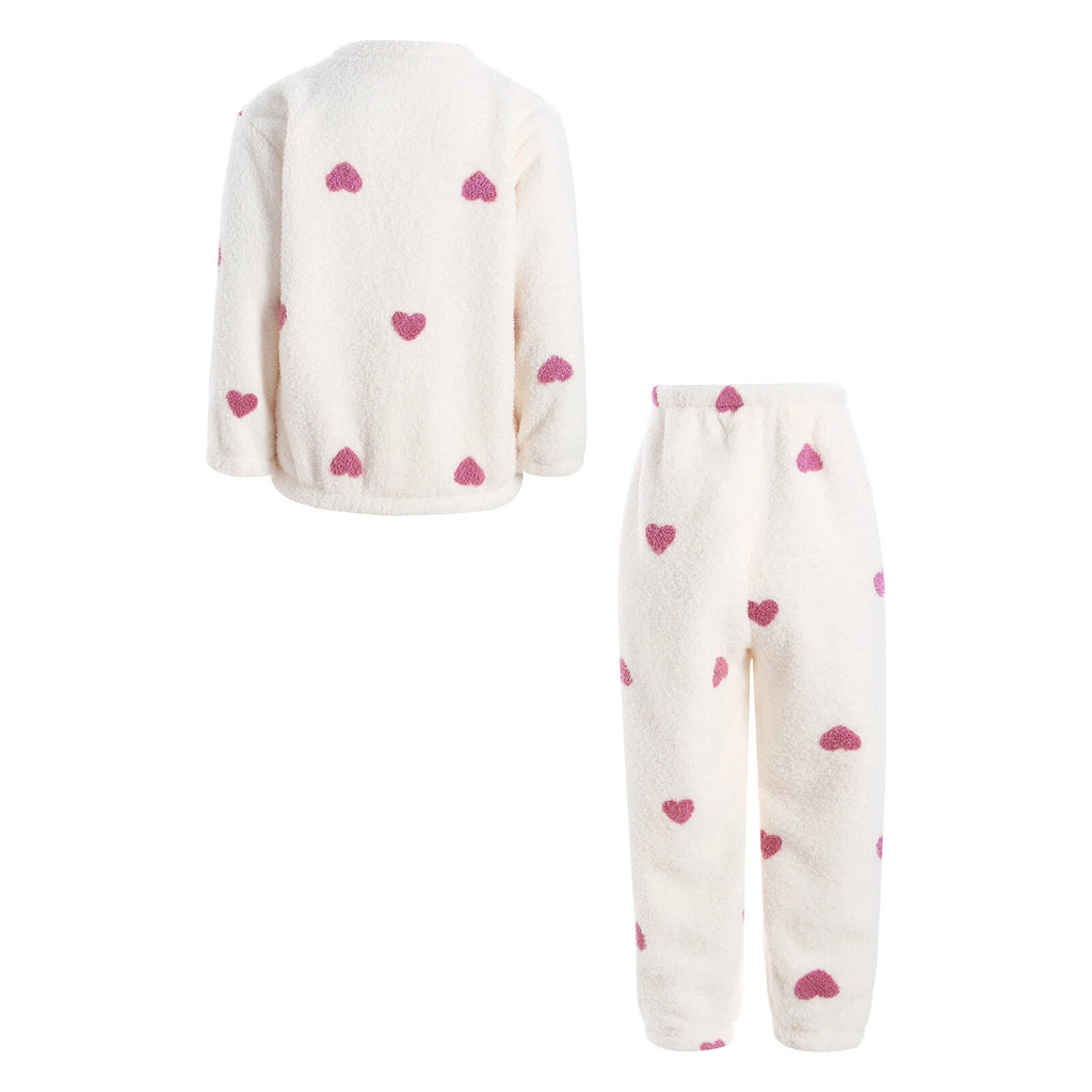 Kids Pyjamas Fleece Nightwear Elastic Waist Pyjama Set Warm 2 Piece-