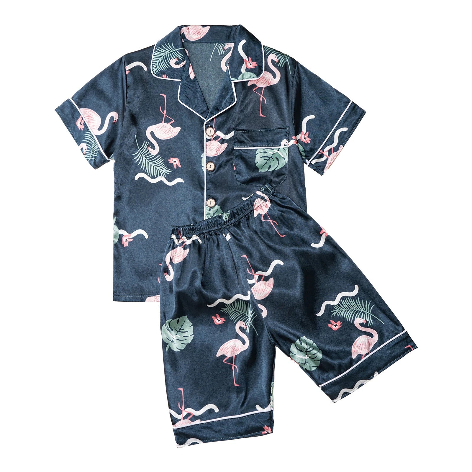 Boys Girls Pajamas Set Sleepwear Button Closure Top Shorts Nightwear Loungewear