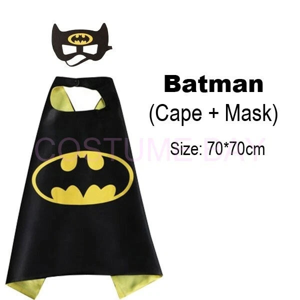 Kids PJ Superhero Cape & Mask Set Boy Girl Superman Spiderman Halloween Costume