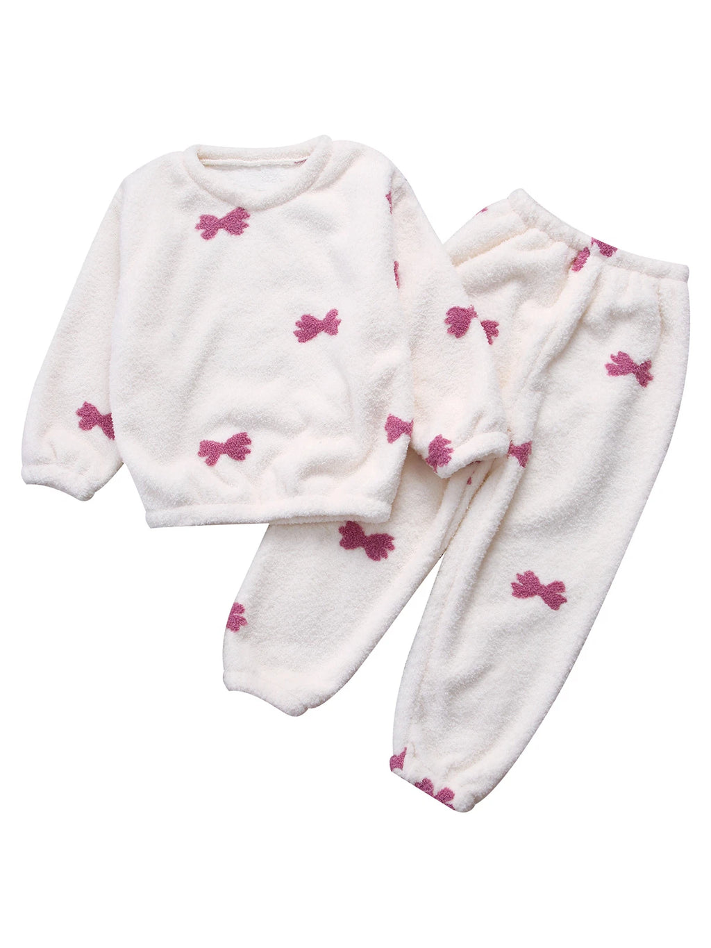 Kids Pyjamas Fleece Nightwear Elastic Waist Pyjama Set Warm 2 Piece-