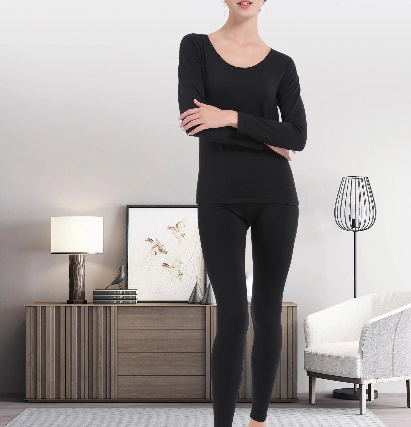 Women's Thermal Underwear Set Pyjama Long Johns Base Layer Top and Bottom Fleece