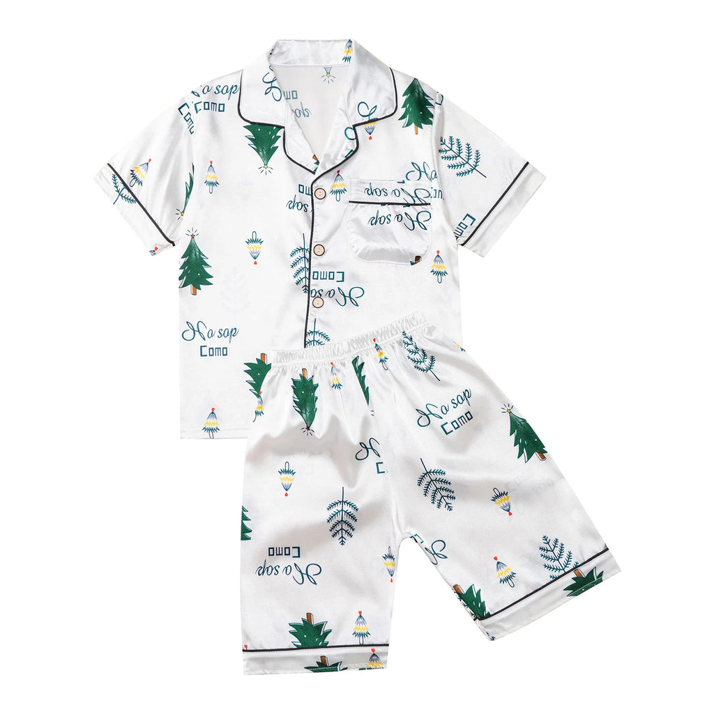 Boys Girls Pajamas Set Sleepwear Button Closure Top Shorts Nightwear Loungewear