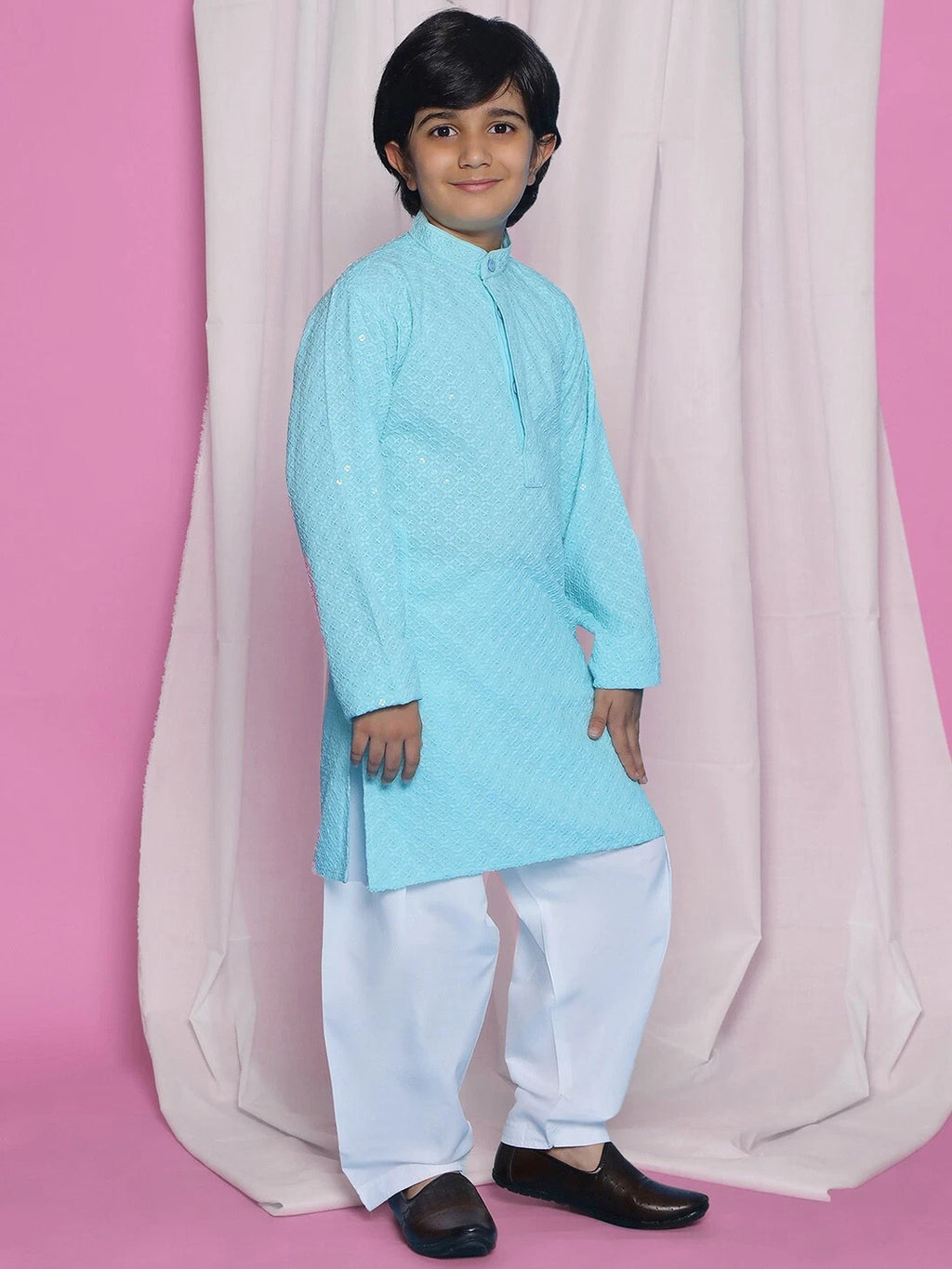 Kids Ethnic Mirror Work Cotton Kurta Pyjama Set/Party Wear Chikankari Kurta