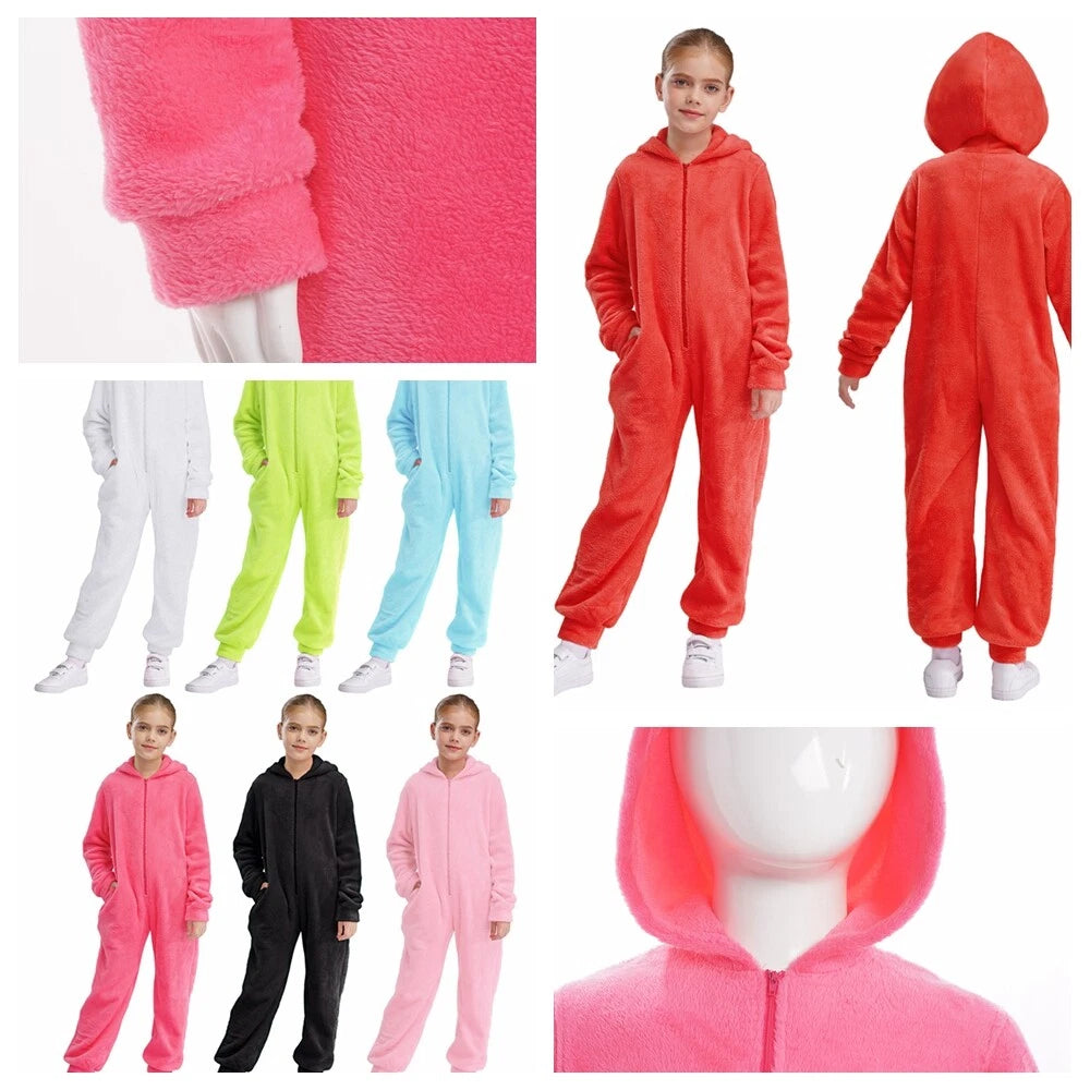Unisex Kids Fleece Hooded Jumpsuit for Boys Girls Zip-up One Piece Pjs Sleepwear