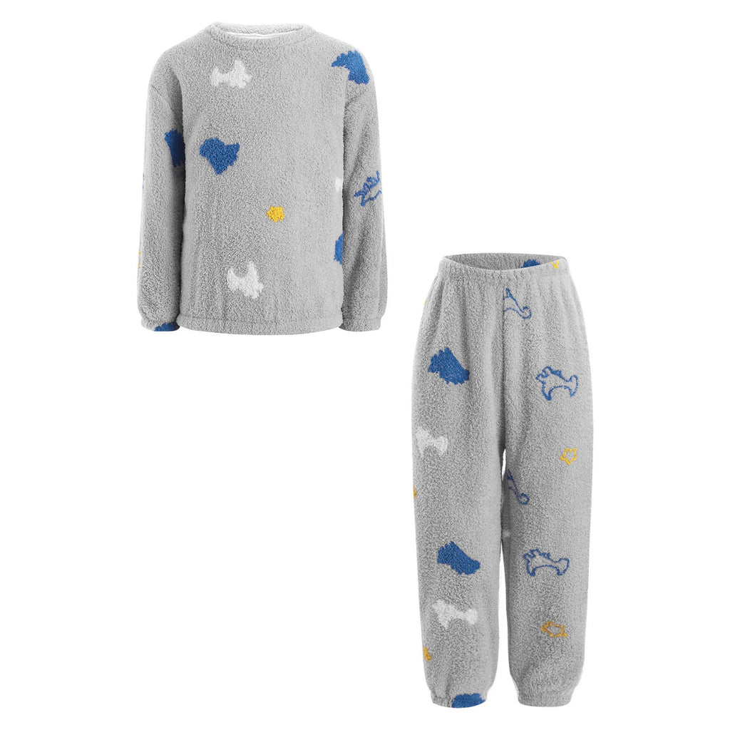 Kids Pyjamas Fleece Nightwear Elastic Waist Pyjama Set Warm 2 Piece-