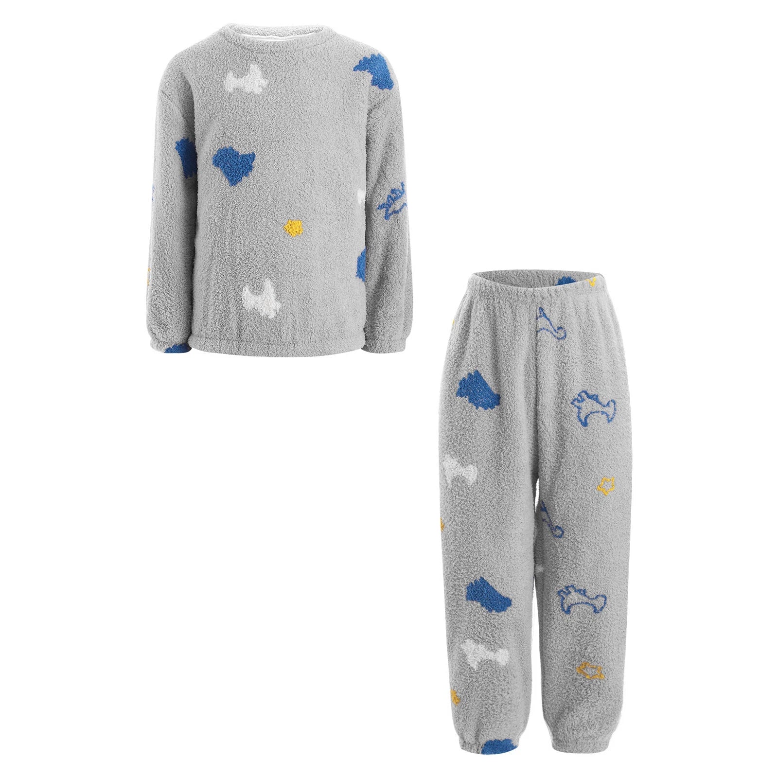 Kids Pyjamas Fleece Nightwear Elastic Waist Pyjama Set Warm 2 Piece-