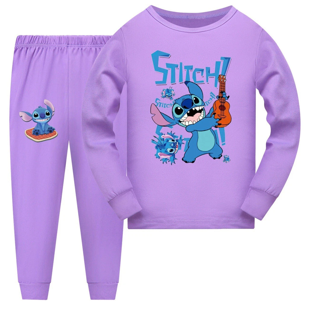Stitch Anime Pajama Set Cartoon Tshirt Pant Casual Winter Cosplay Child Unisex