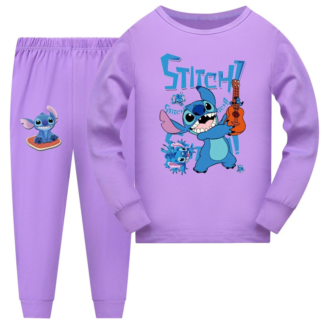 Stitch Anime Pajama Set Cartoon Tshirt Pant Casual Winter Cosplay Child Unisex