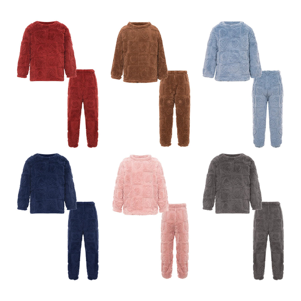 Kids Boys Girls Flannel Suit Unisex Children Pajamas Set Cute Tops With Pants