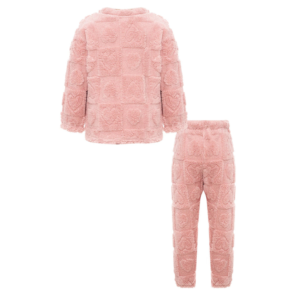 Kids Boys Girls Flannel Suit Unisex Children Pajamas Set Cute Tops With Pants