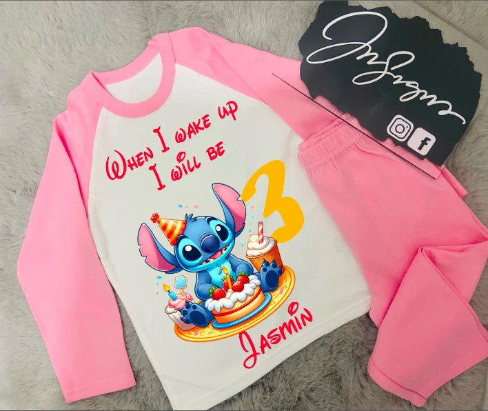 Personalised Stitch  Theme childrens birthday pyjamas