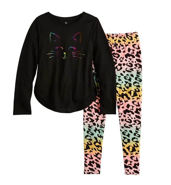 SO Girls (2 Pc) Tunic & Thermal Leggings + Socks PAJAMA SET Sizes  16 or 18  NWT