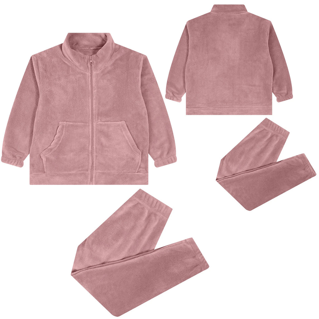 Kids Nightwear Warm Pajama Set Comfy Sleepwear Zipper Homewear 2 Piece Outfits