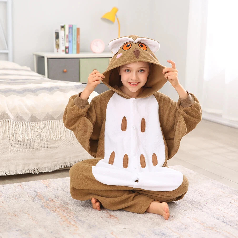 Kids Owl One-piece Pajamas Unisex Cosplay Costumes Winter Soft Warm Sleepwear