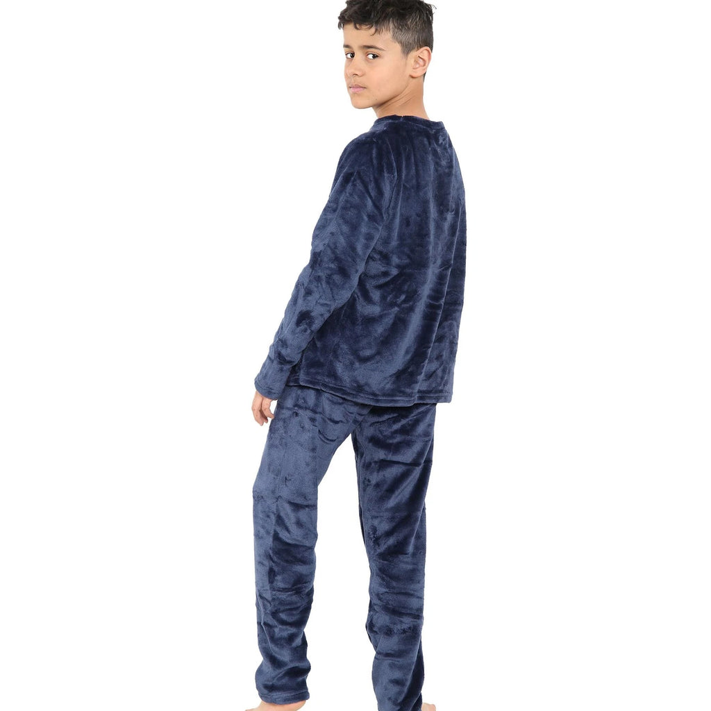 Kids Girls Boys Navy Warm Fleece Pyjamas Sleepover 2 Piece Gift Set 5-13 Years