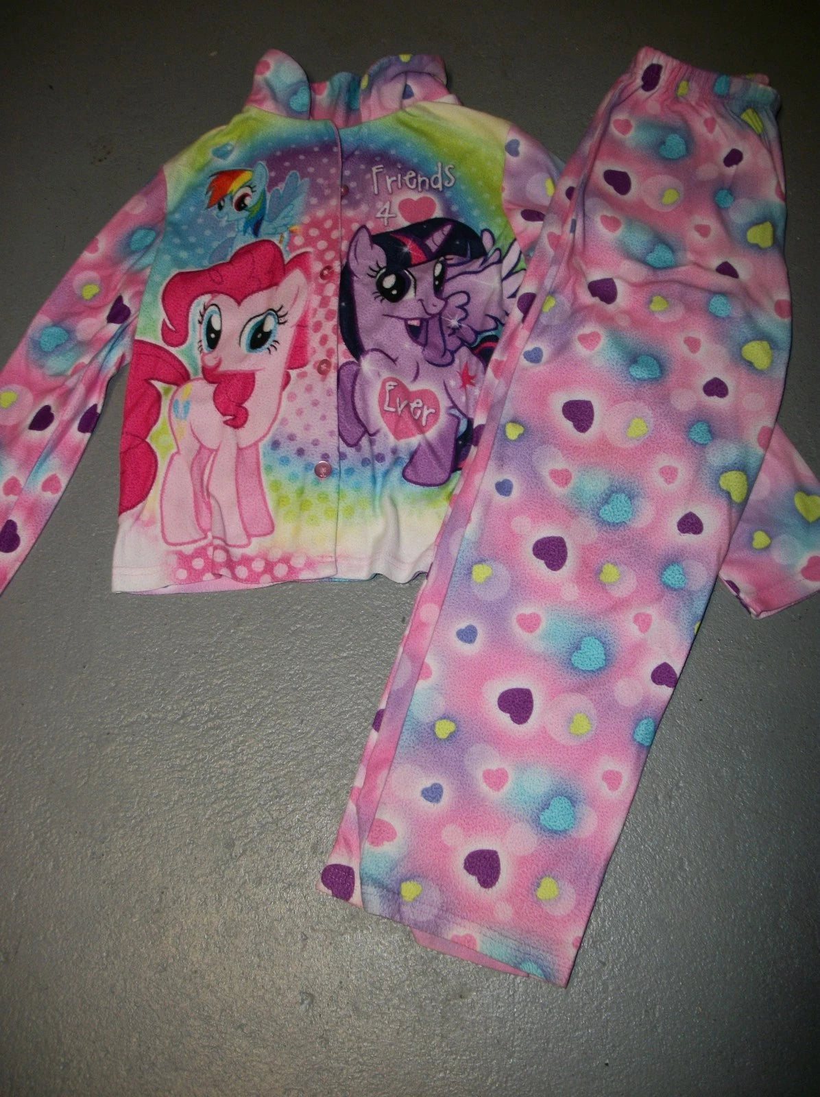 MY LITTLE PONY RAINBOW HEARTS 2 PC FLANNEL FLEECE PAJAMA PJ SET GIRLS SZ L 10 12