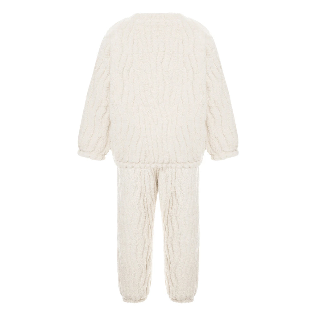 Kids Pajamas Set Flannel Sleepwear Bear Tops Pullover with Plush Pants Trousers