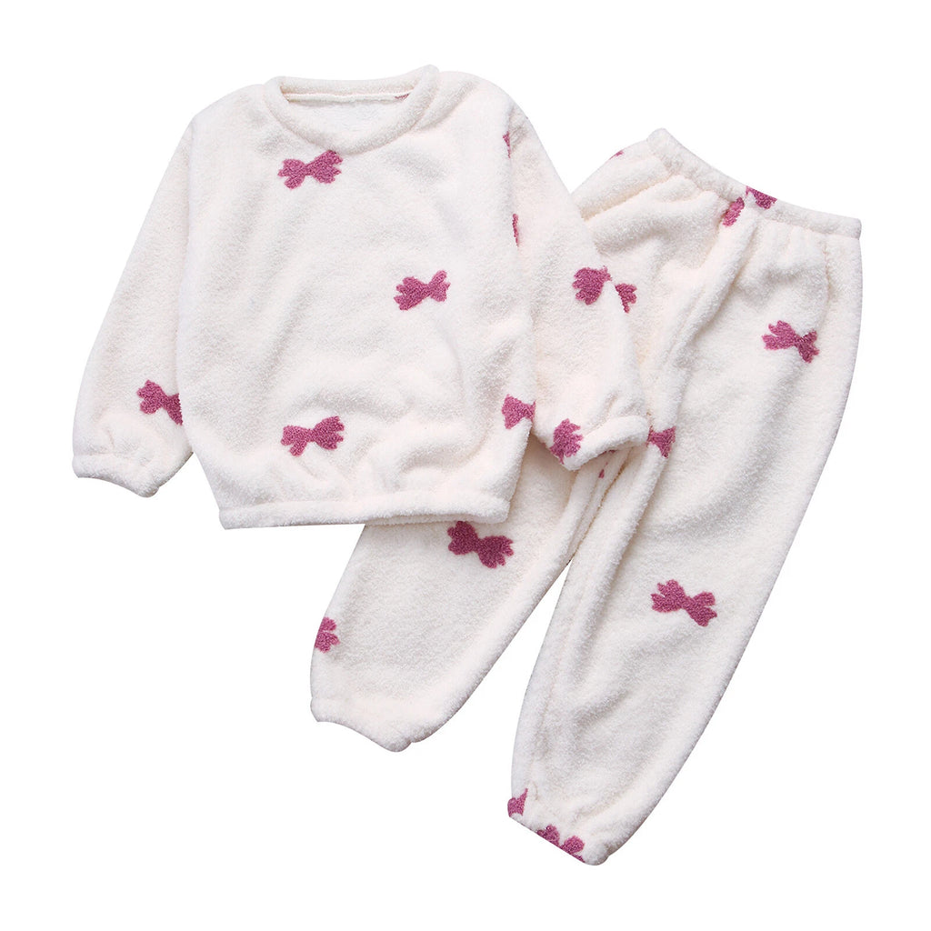 Kids Pyjamas Fleece Nightwear Elastic Waist Pyjama Set Warm 2 Piece-