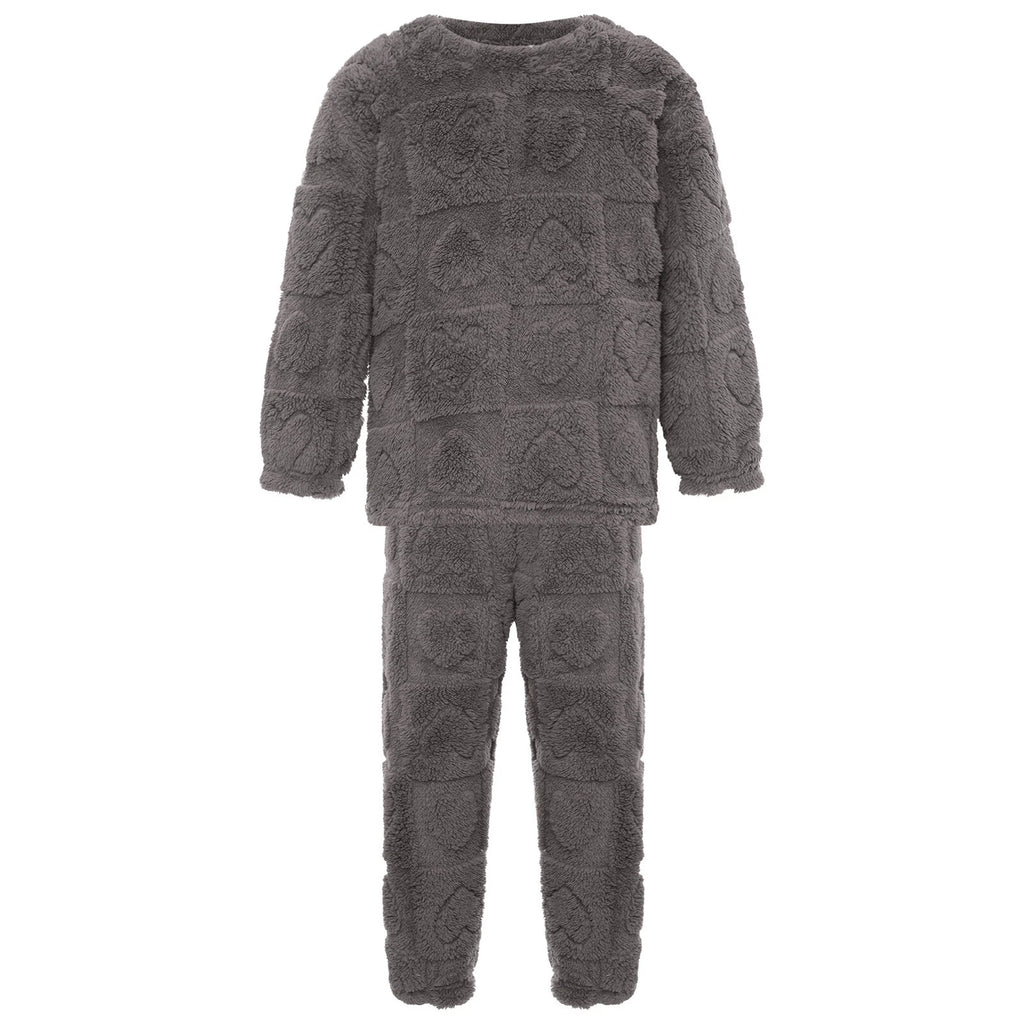 Kids Boys Girls Homewear Round Neck Tops With Pants Solid Color Pajamas Set