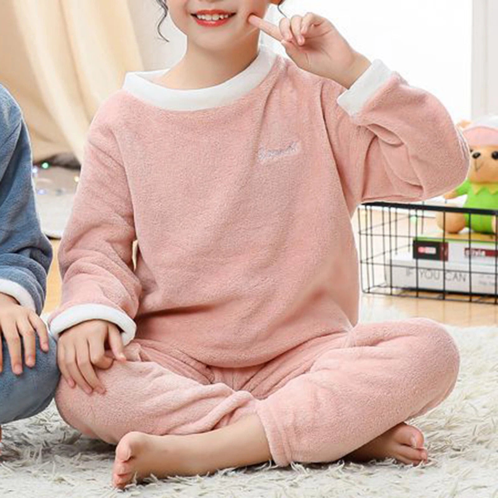 Girls Boys Pajamas Suit Long Sleeve Tops with Pants Sleepwear Winter Nightwear